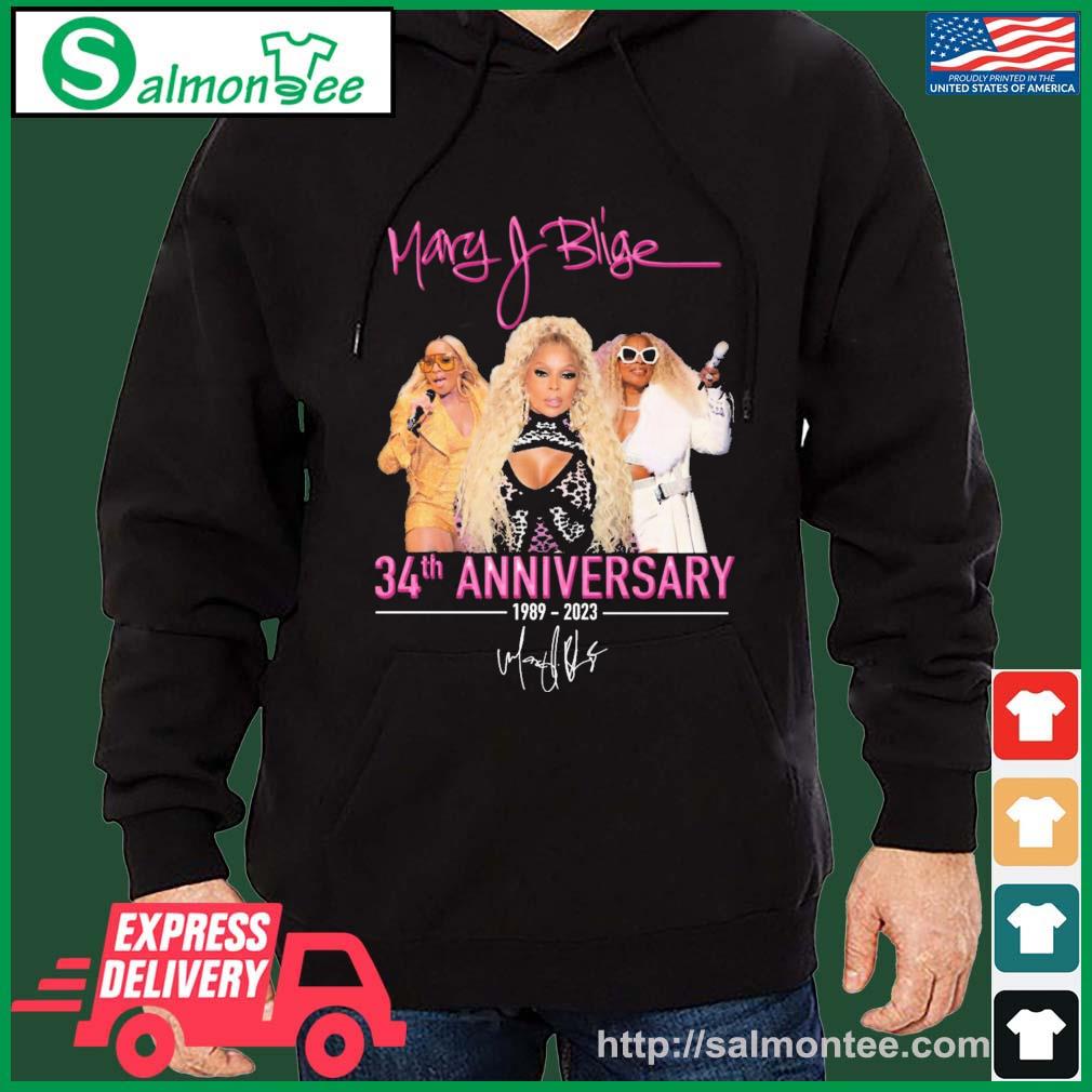 1989-2023 Mary J Blige 34th Anniversary Signatures Shirt salmon black hoodie