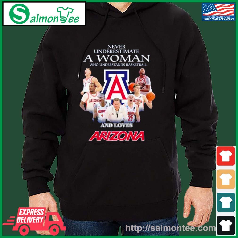 2023 Never Underestimate A Woman Who Understands Basketball And Loves Arizona Wildcats Team Shirt salmon black hoodie