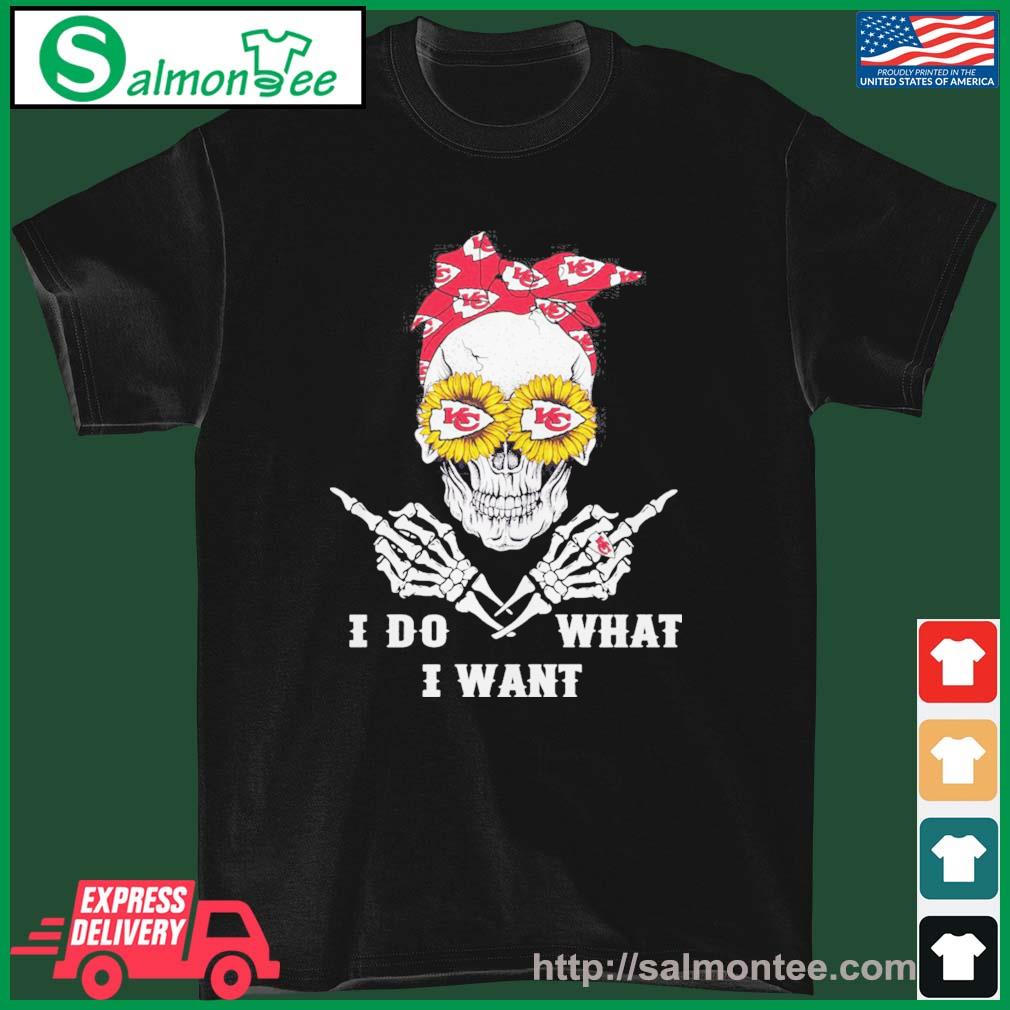 Contemporary art is famous for shapeless storytelling Skull With Eye Sunflowers I Do What I Want Ribbon Logo Kansas City Chiefs Shirt