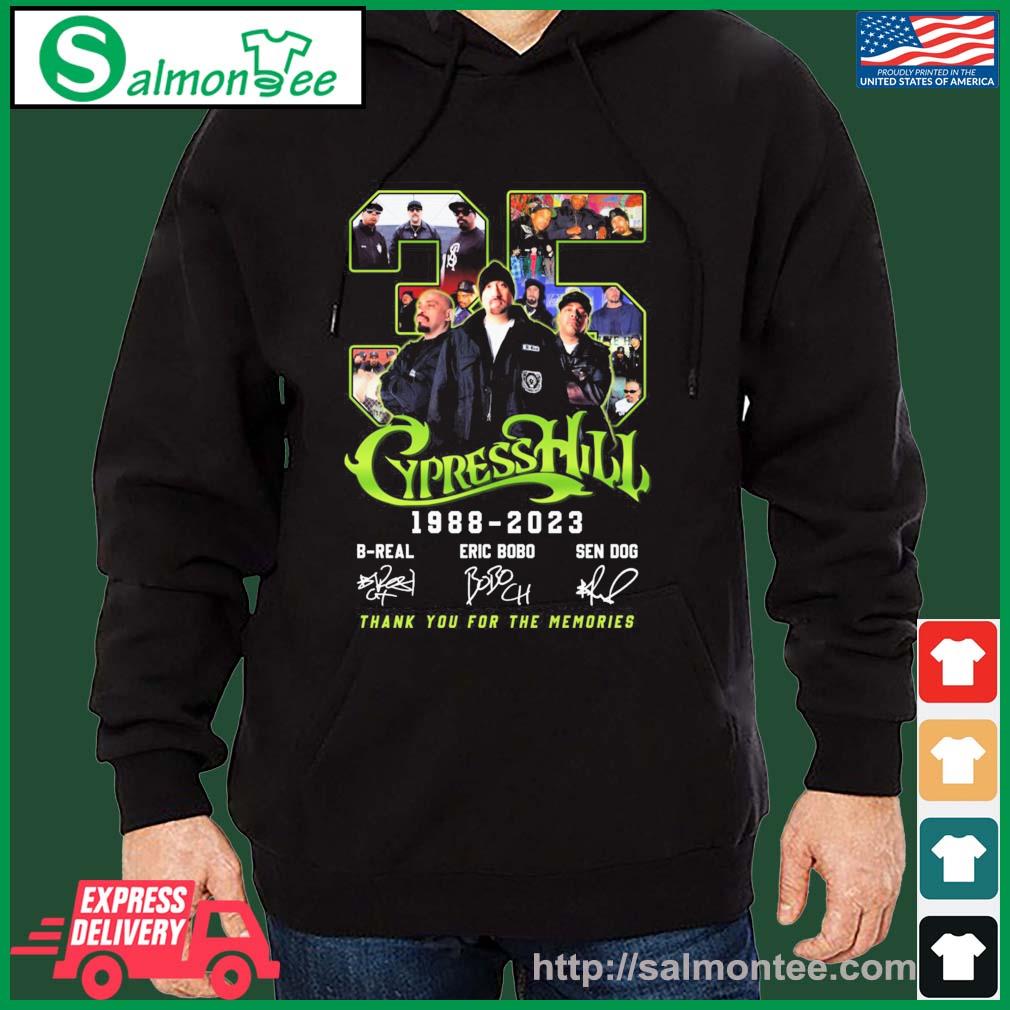 Cypress Hill 35 Years 1988-2023 Thank You For The Memories Signature Shirt salmon black hoodie