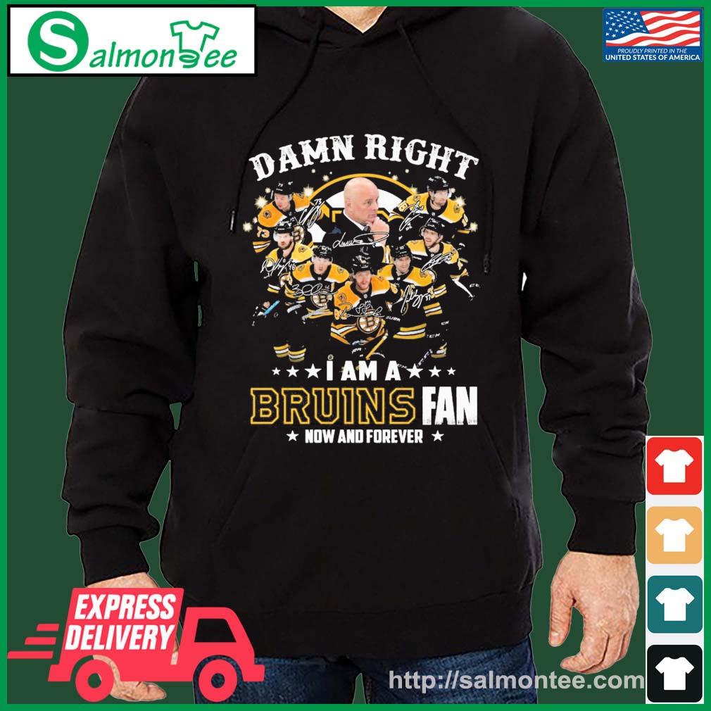 Damn Right I Am A Boston Bruins Fan Now And Forever 2023 Signatures Shirt salmon black hoodie