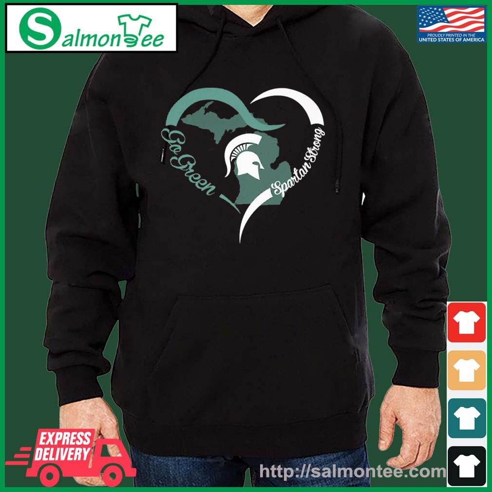 Go Green Spartan Strong Heart State Shirt salmon black hoodie