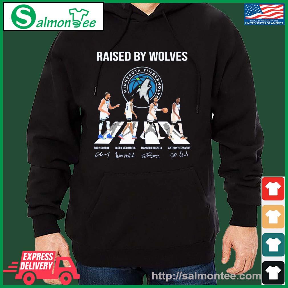 Minnesota Timberwolves Raised By Wolves Abbey Road Signatures Shirt salmon black hoodie
