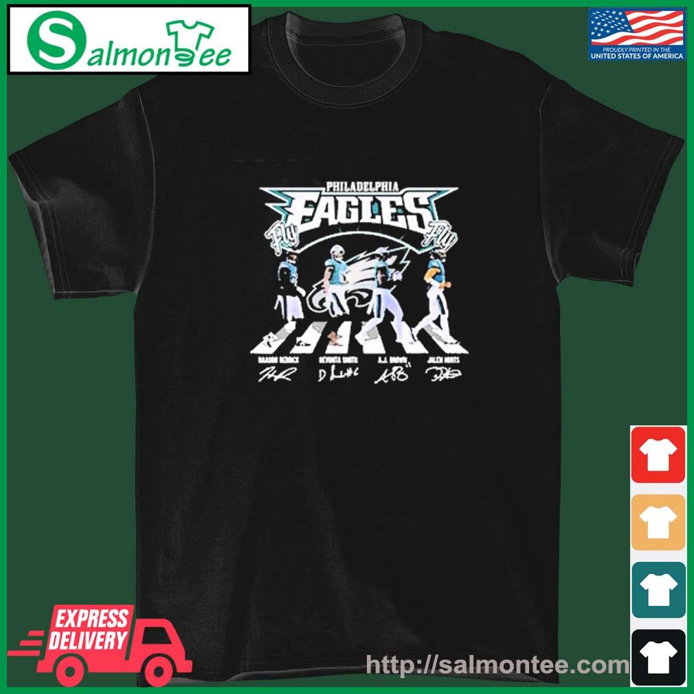 Philadelphia Eagles Aj Brown Jalen Hurts And Devonta Smith Fly Eagles Fly  Signatures Shirt, hoodie, sweater, long sleeve and tank top