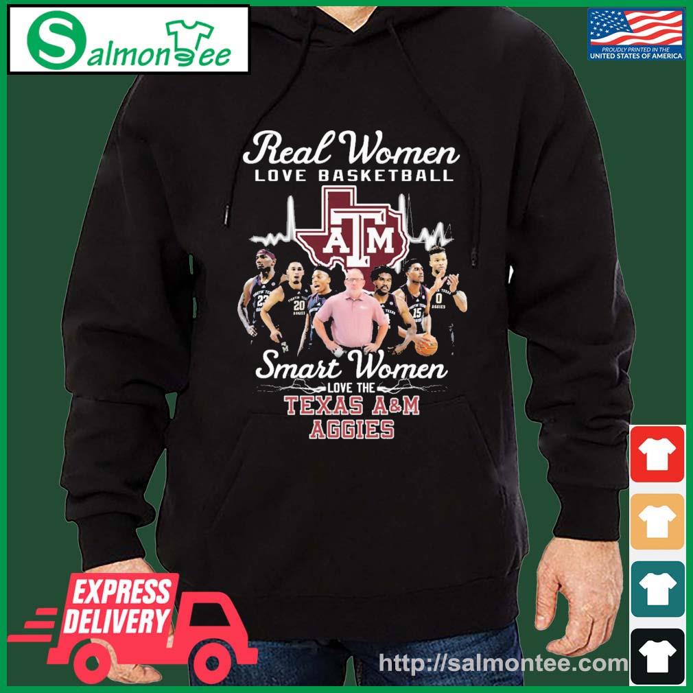 Real Women Love Basketball Smart Women Love The Texas A&m Aggies Basketball Shirt salmon black hoodie