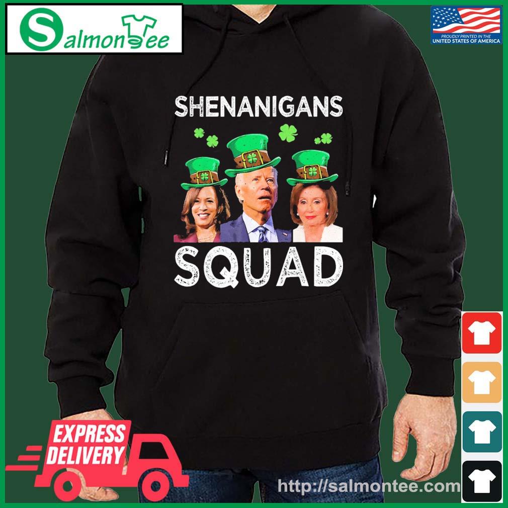 Shenanigans Squad Anti Biden Shamrock St Patrick's Day Funny T-Shirt salmon black hoodie