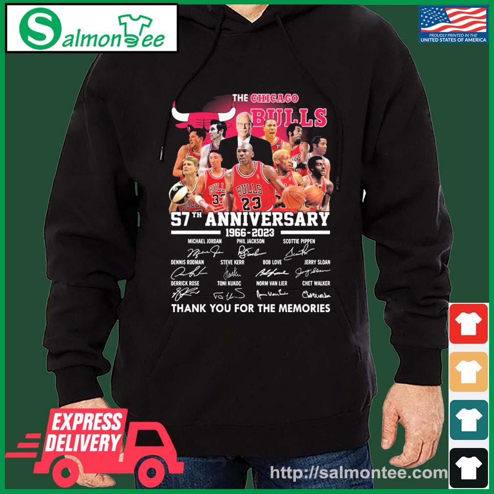 The Chicago Bulls 57th Anniversary 1966-2023 Thank You For The Memories Signatures Shirt salmon black hoodie