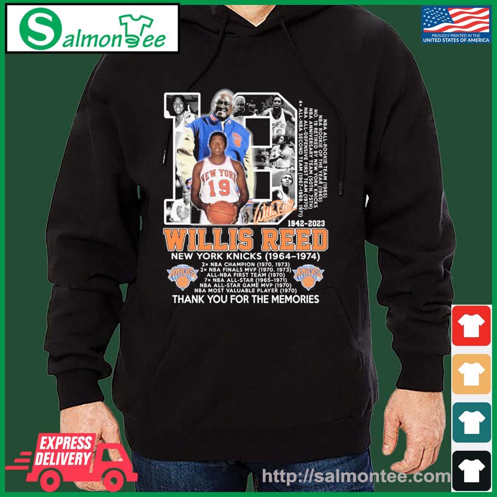 18 Year 1942-2023 Willis Reed New York Knicks Thank You For The Memories Signature Shirt salmon black hoodie