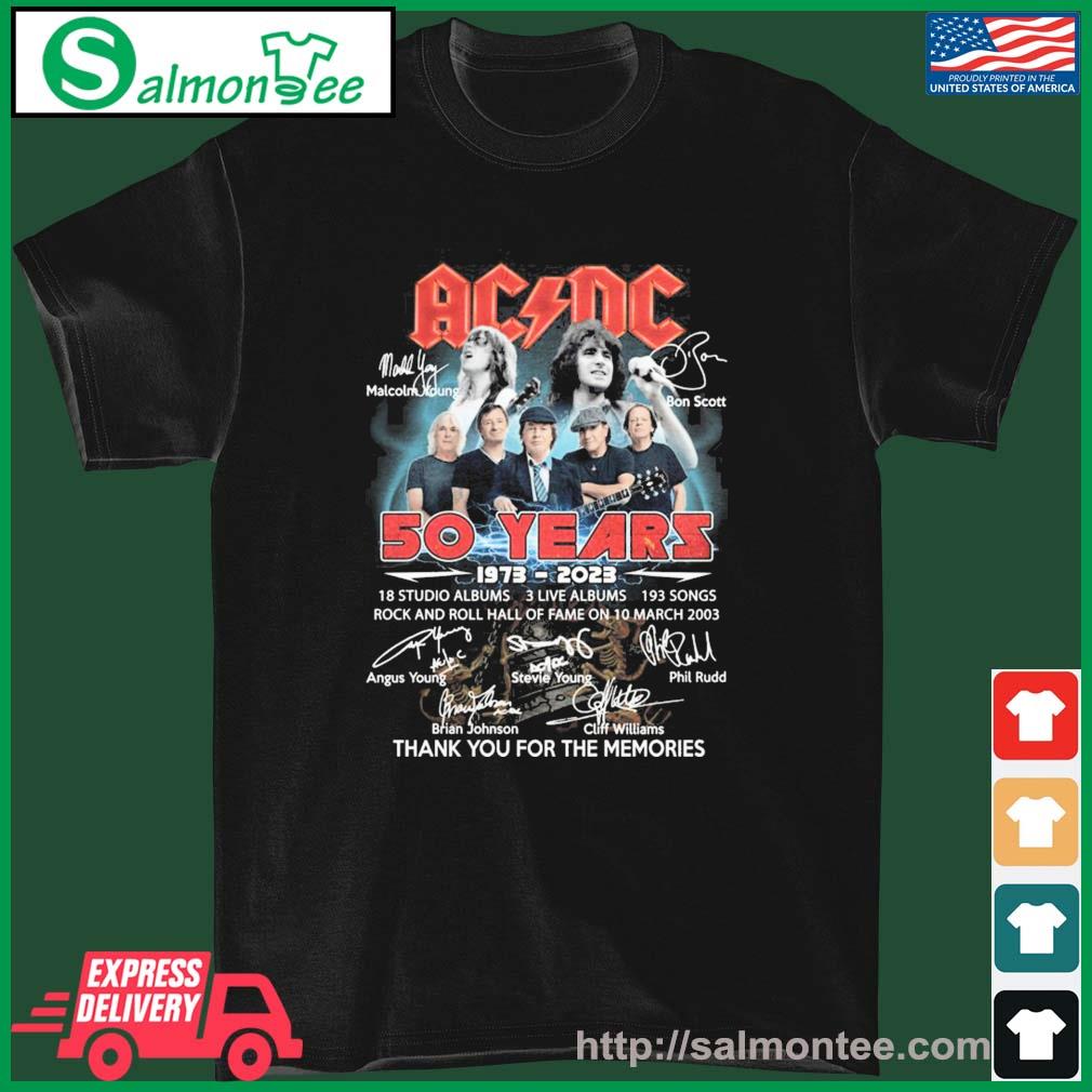 Acdc 50 Years 1972-2023 18 Studio Albums Signature Thank You For The Memories Shirt