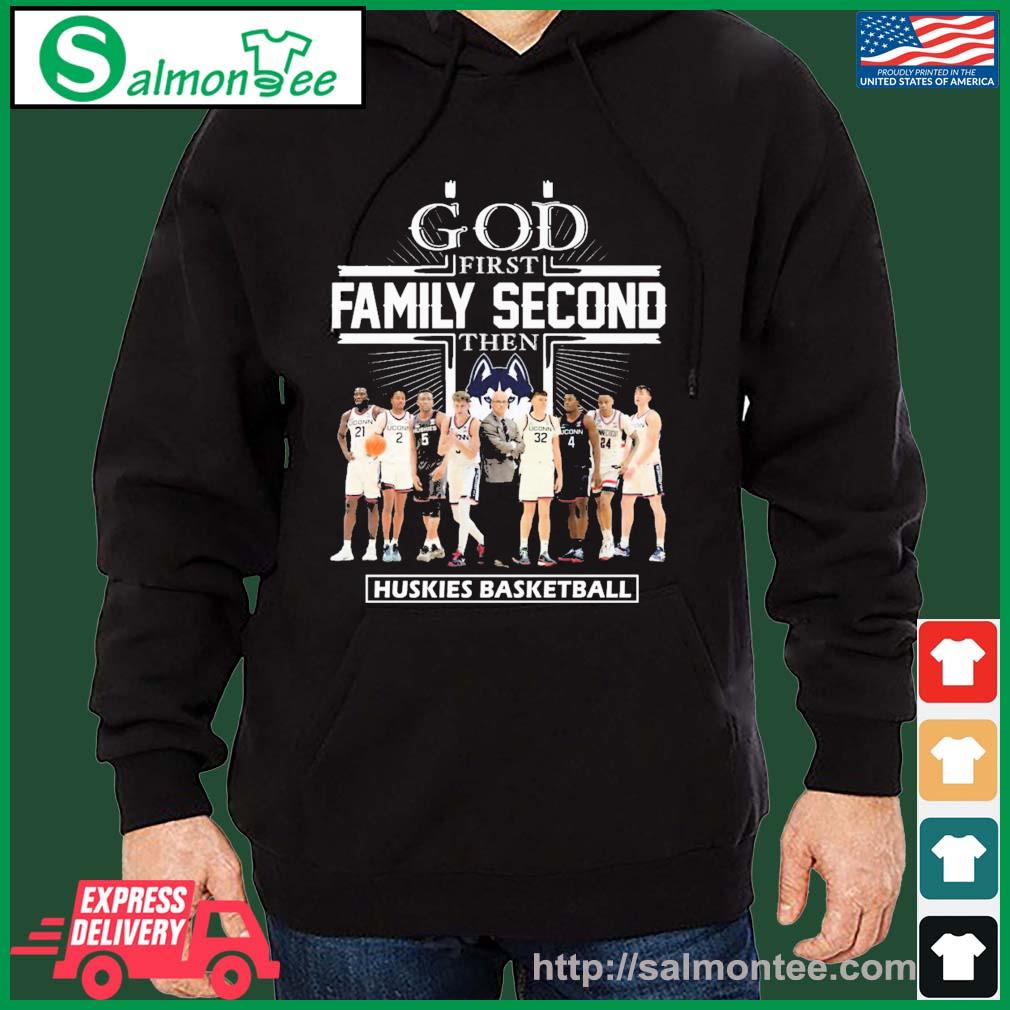 Best god First Family Second Then Team Sport Huskies Basketball Shirt salmon black hoodie