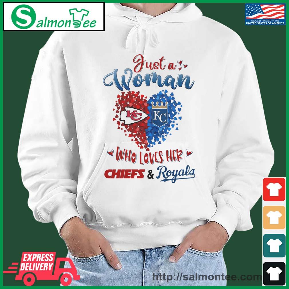 Best just A Woman Who Loves Her Chiefs And Royals Shirt salmon white hoodie