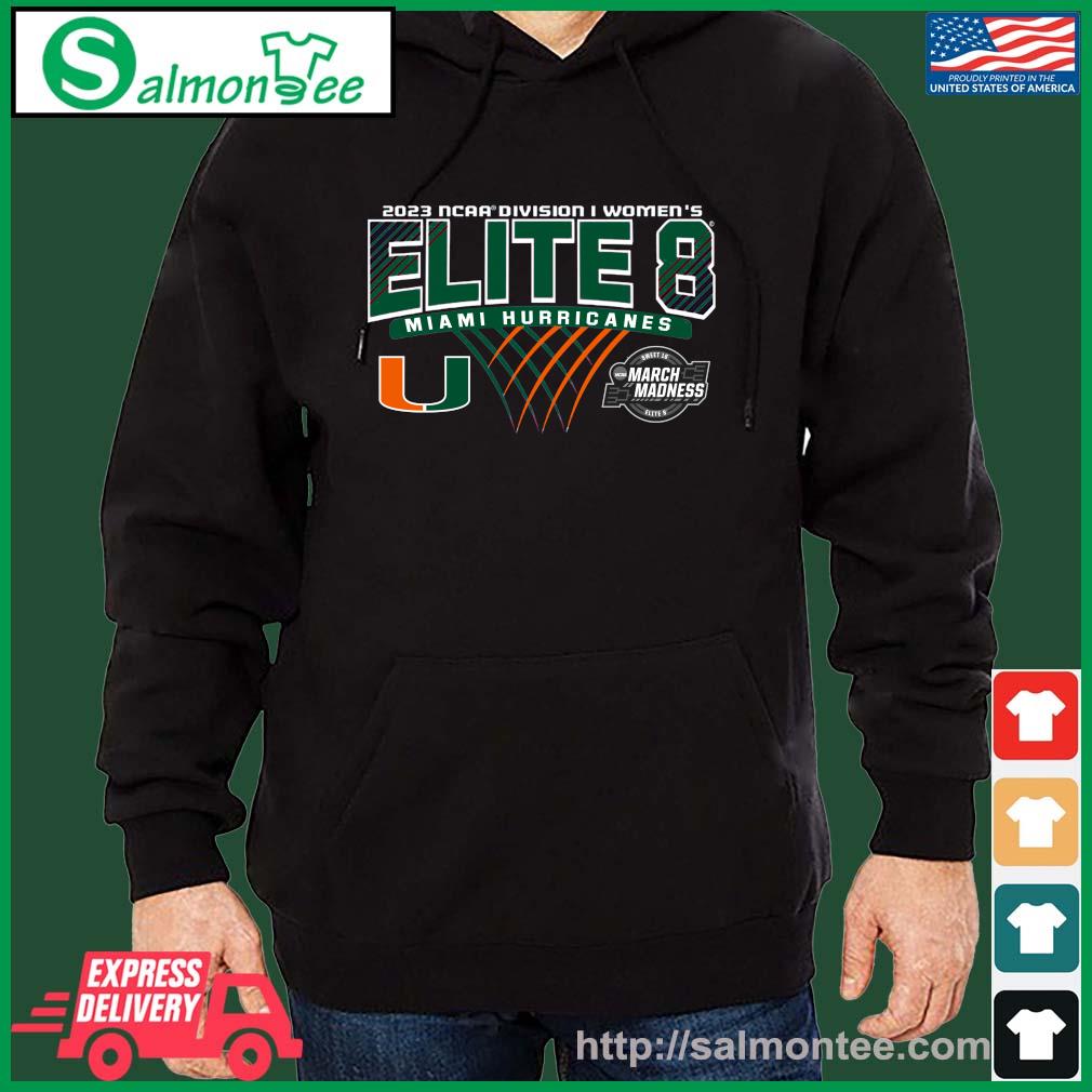 Best miami Hurricanes 2023 NCAA Women’s Basketball Elite Eight Shirt salmon black hoodie