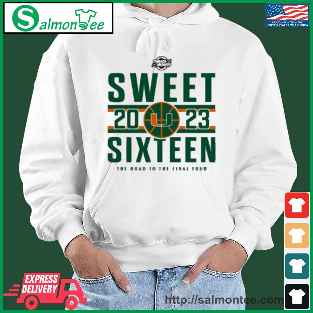 Miami Hurricanes Official 2023 Sweet 16 Road To The Final Four Shirt salmon white hoodie