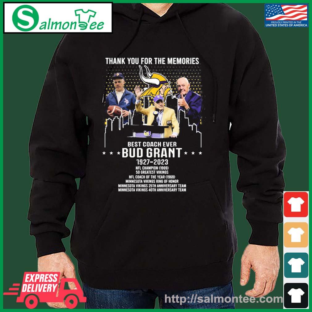 Minnesota Vikings In Memory Of Bud 1927-2023 Grant Signature Shirt, hoodie,  sweater, long sleeve and tank top in 2023