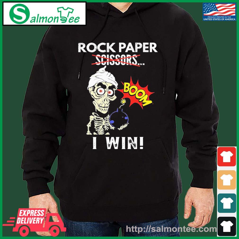 Official rock Paper Scissors Jeff Dunham Boom I Win ! Shirt salmon black hoodie