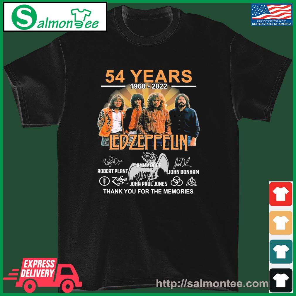 Original 54 Years 1968-2022 Led Zeppelin Robert Plant Jimmy Page John Bonham Signature Thank You For The Memories Shirt