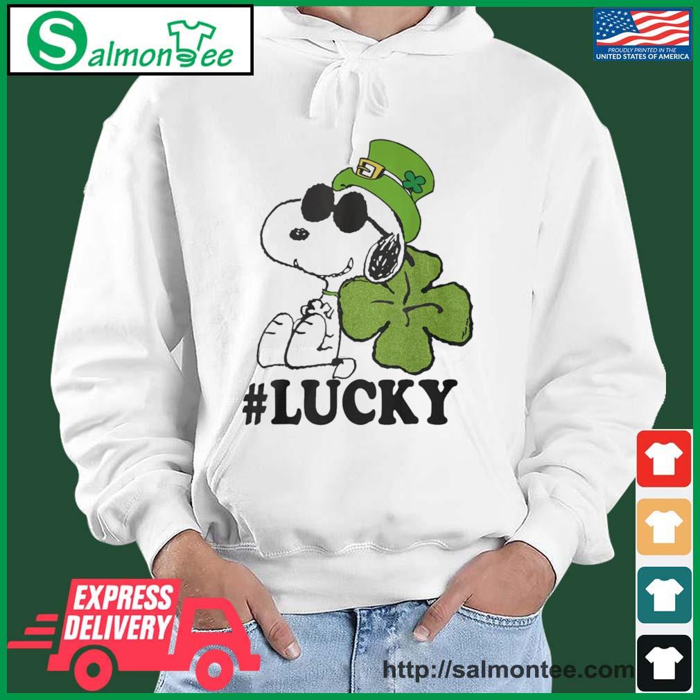 Peanuts St. Patrick's Snoopy Lucky Clover 2023 Shirt salmon white hoodie