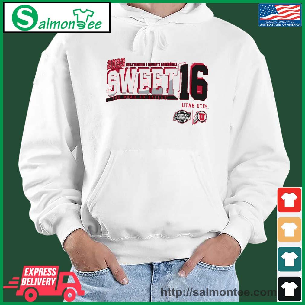 Premium 2023 NCAA DI Women's Basketball Sweet 16 Utah Utes The Road To Dallas Shirt salmon white hoodie