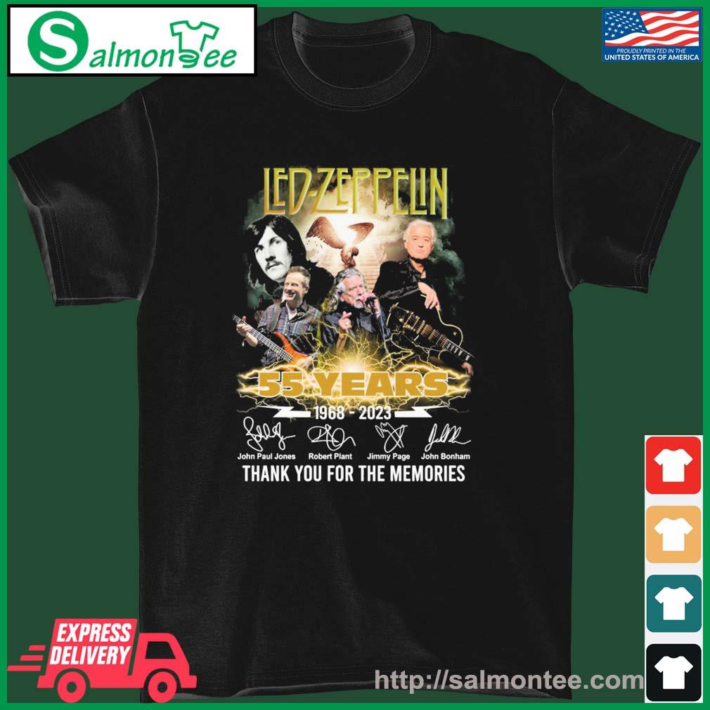 Premium led Zeppelin 55 Years 1968-2023 John Paul Jones Robert Plant Jimmy Page John Bonham Signature Thank You For The Memories Shirt