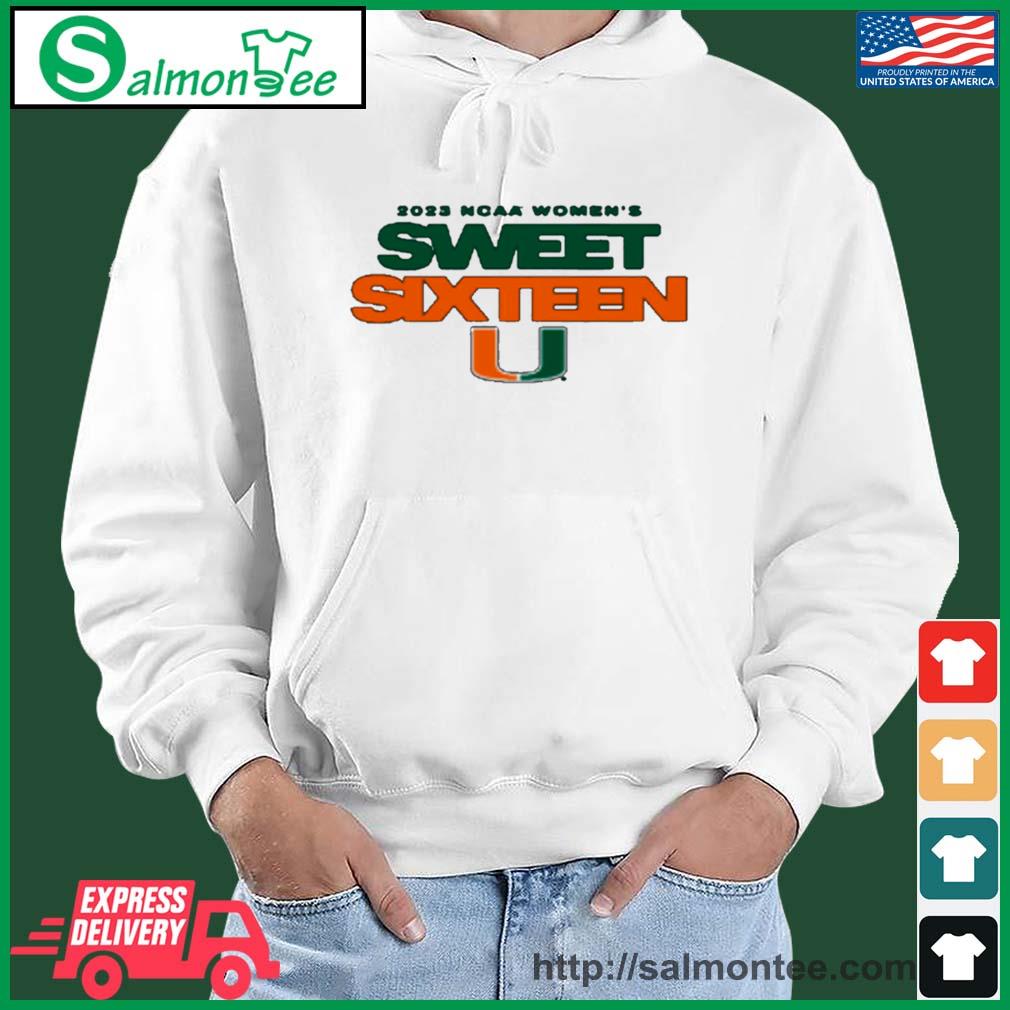 University Of Miami Women’s Basketball 2023 Sweet 16 Shirt salmon white hoodie