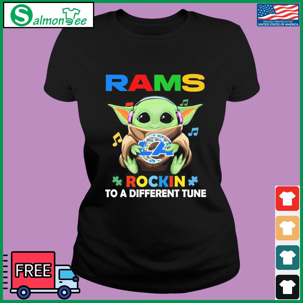 Autism Los Angeles Rams Baby Yoda Rockin To A Different Tune Shirt -  Shibtee Clothing