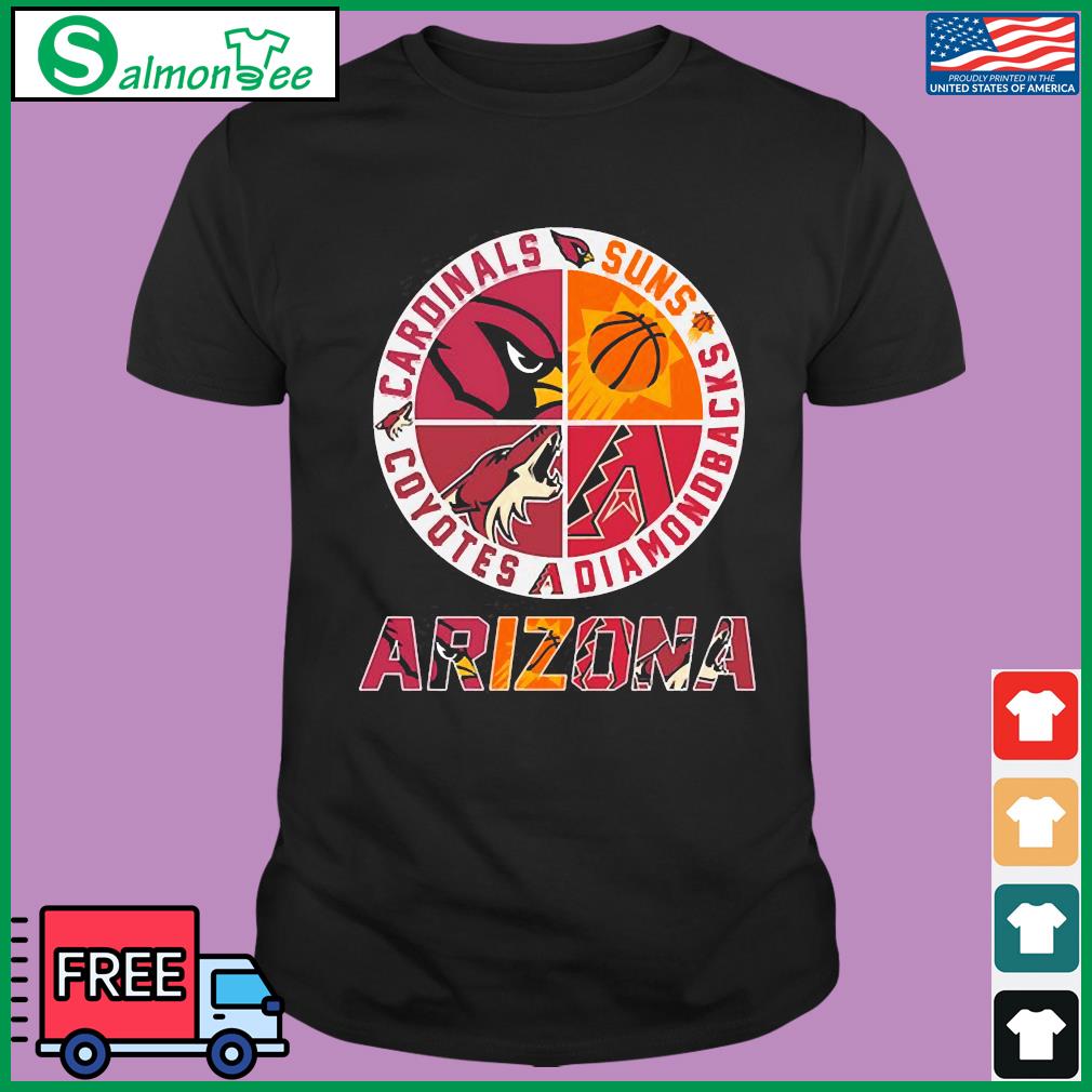 Arizona Diamondbacks Suns Cardinals Coyotes 4 teams sports circle logo 2023  shirt, hoodie, sweater, long sleeve and tank top