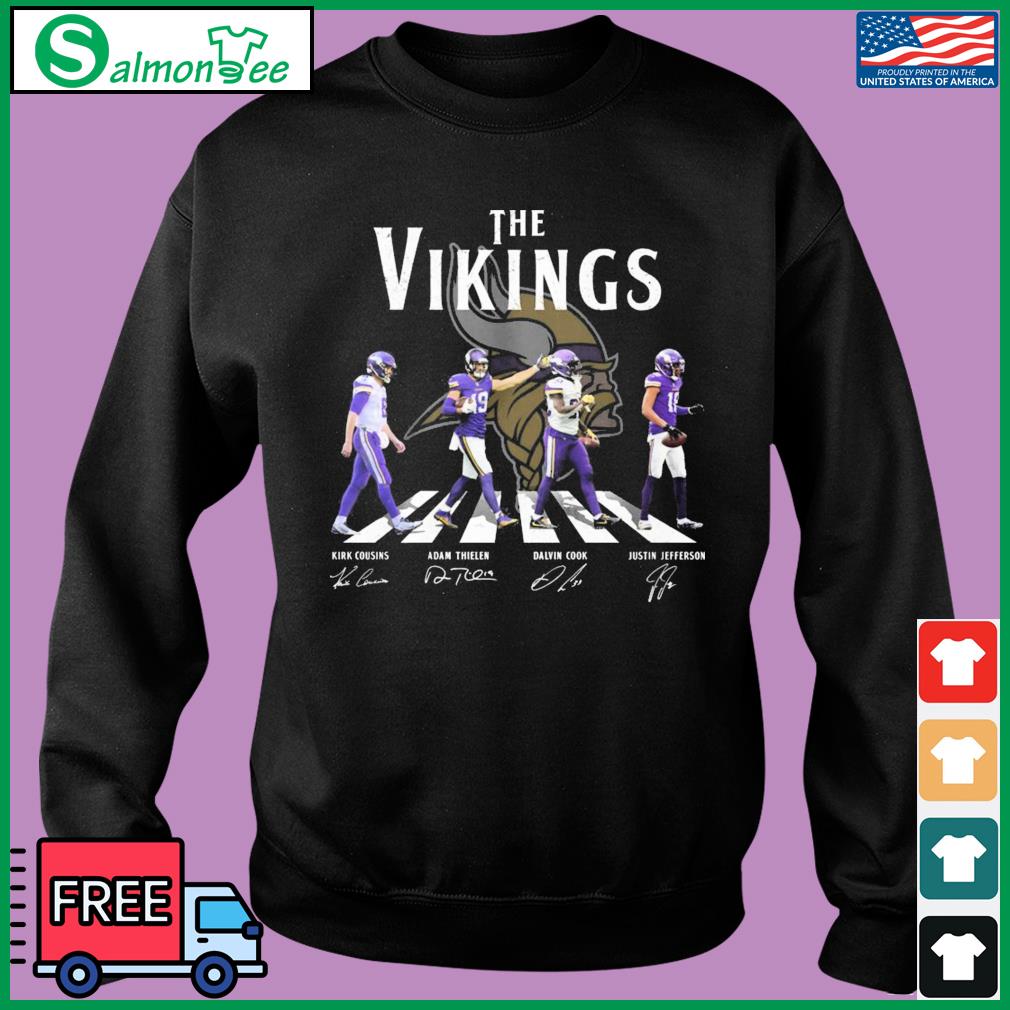 Official The Vingkings Abbey Road Kirk Cousins Adam Thielen Dalvin Cook And  Justin Jefferson Signature And Logo Shirt, hoodie, sweater, long sleeve and  tank top