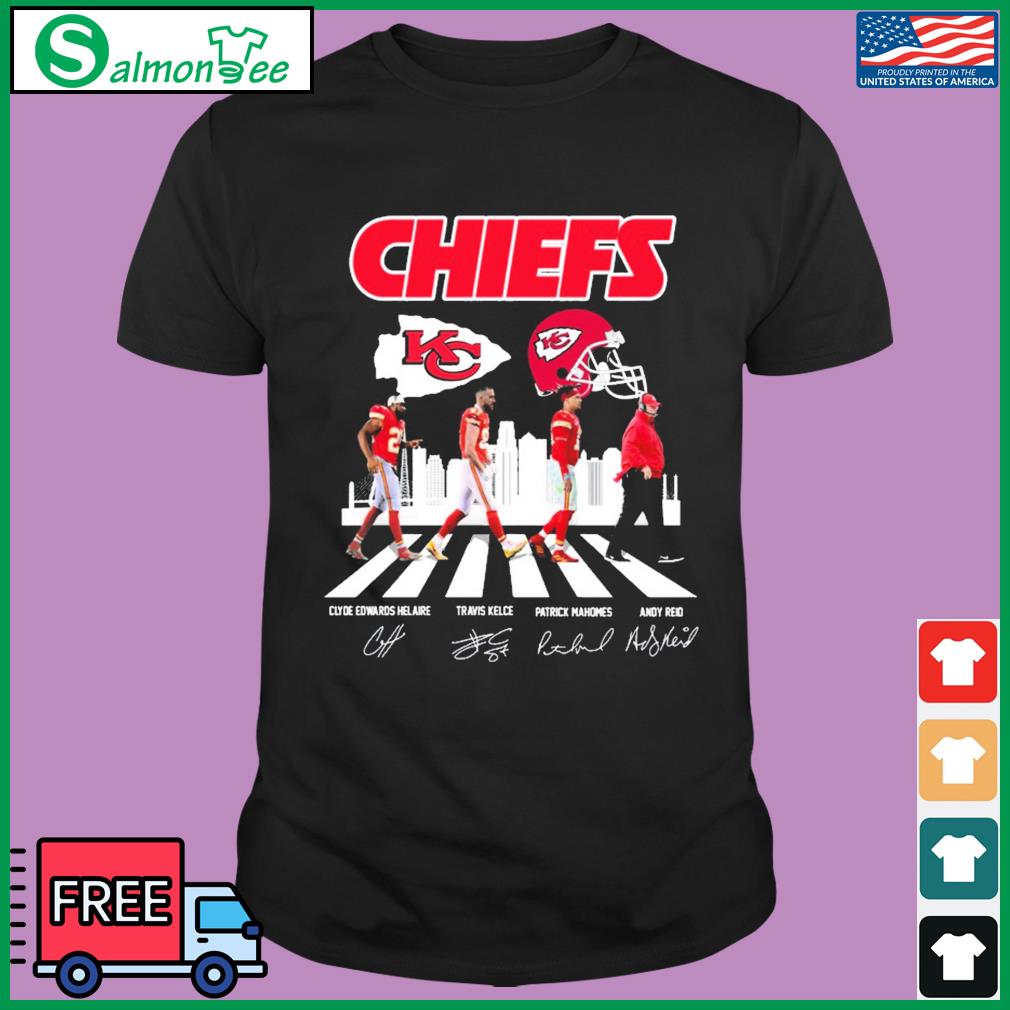 The Chiefs Clyde Edwards Helaire Travis Kelce Patrick Mahomes And Andy Reid  Abbey Road Signatures Shirt, hoodie, sweater, long sleeve and tank top