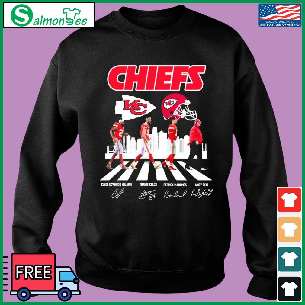 The Chiefs Clyde Edwards Helaire Travis Kelce Patrick Mahomes And Andy Reid  Abbey Road Signatures Shirt, hoodie, sweater, long sleeve and tank top