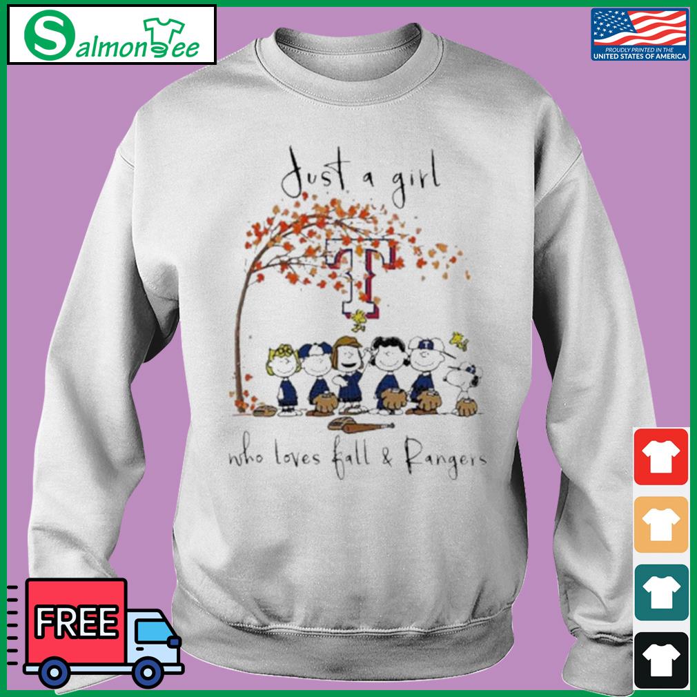 The Peanuts Just A Girl Who Loves Fall Texas Rangers Shirt, hoodie,  sweater, long sleeve and tank top