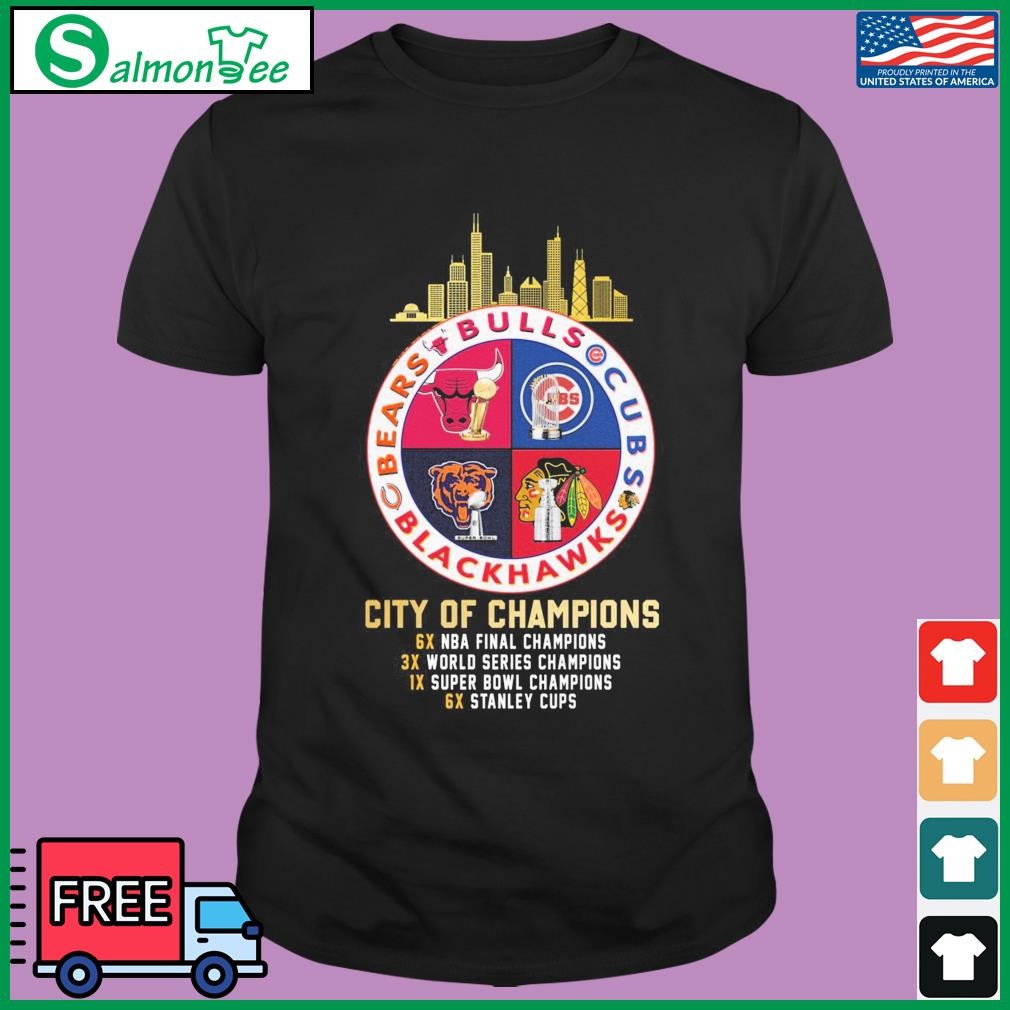 Chicago Bears Bulls Cubs Blackhawks city of Champions 4 teams sports circle  logo shirt, hoodie, sweater, long sleeve and tank top