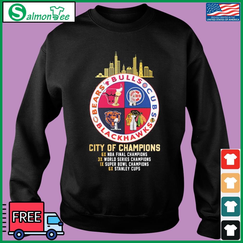 Bears Bulls Cubs And Blackhawks City Of Champions Skyline shirt