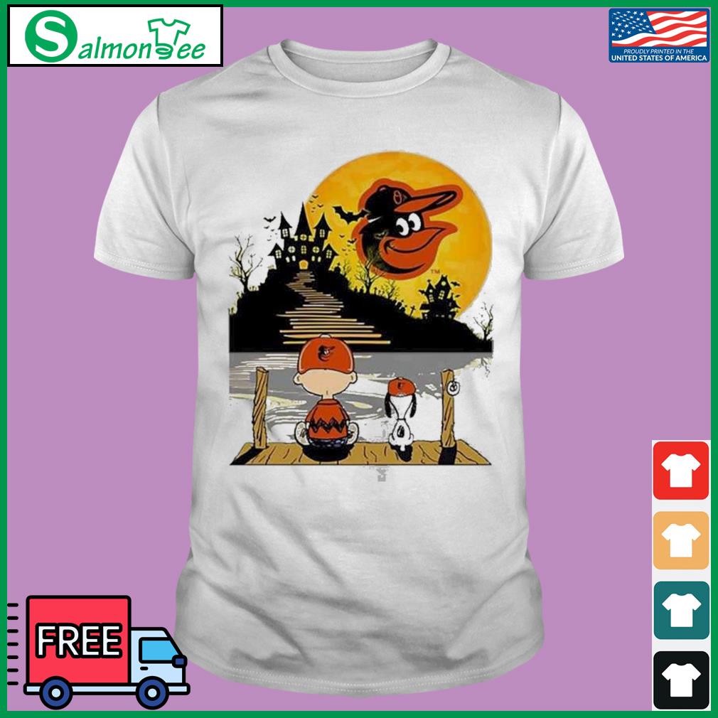 Baltimore Orioles Snoopy and Charlie Brown Sit Under Moon Peanuts Halloween  shirt, hoodie, sweater, long sleeve and tank top