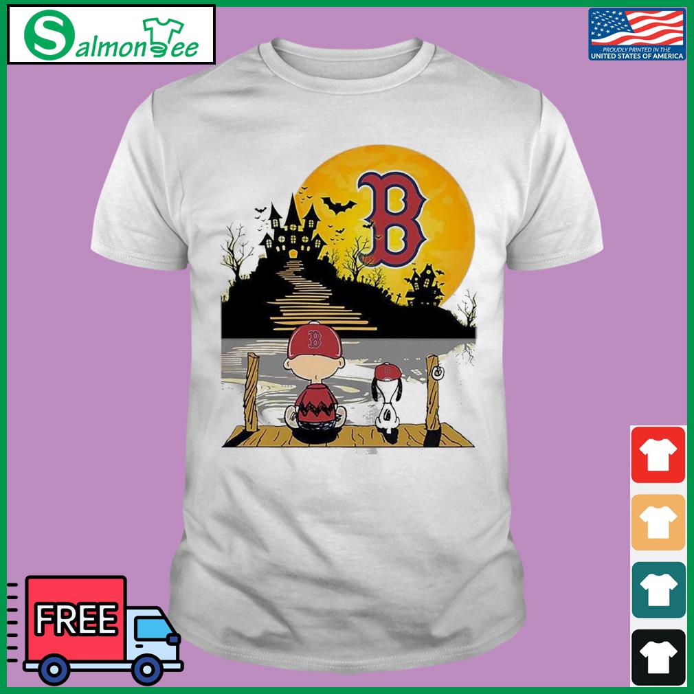 Boston Red Sox Snoopy and Charlie Brown Sit Under Moon Peanuts Halloween  shirt, hoodie, sweater, long sleeve and tank top