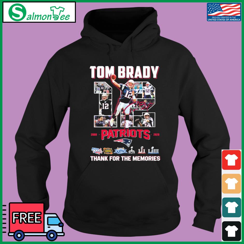 12 Tom Brady thanks for the memories signatures 2000-2020 shirt