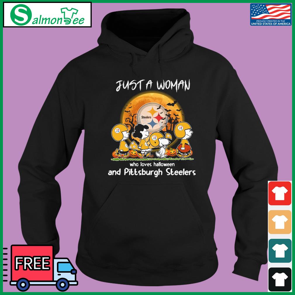 Just a woman who loves Halloween and Pittsburgh Steelers the Peanuts  Halloween shirt, hoodie, sweater, long sleeve and tank top