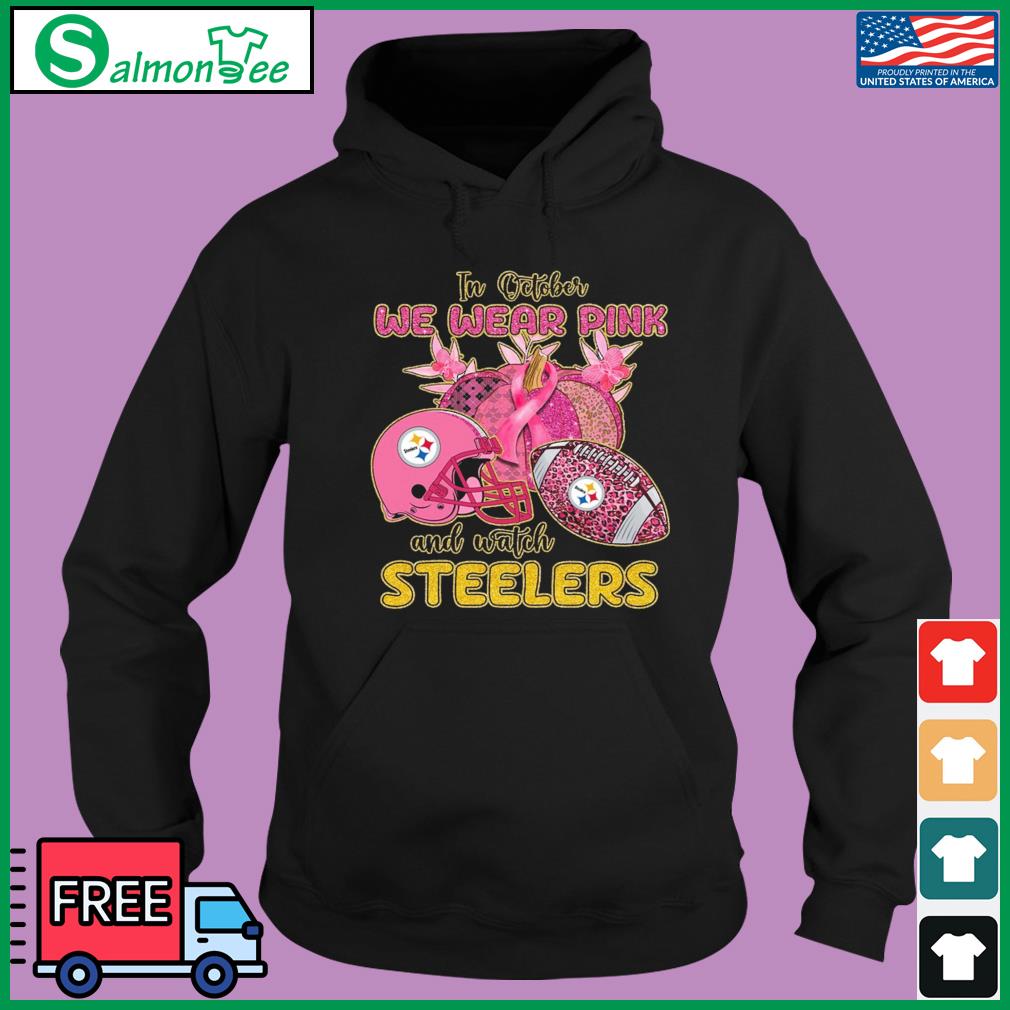 In october we wear pink and watch Steelers Breast Cancer Halloween shirt,  hoodie, sweater and v-neck t-shirt