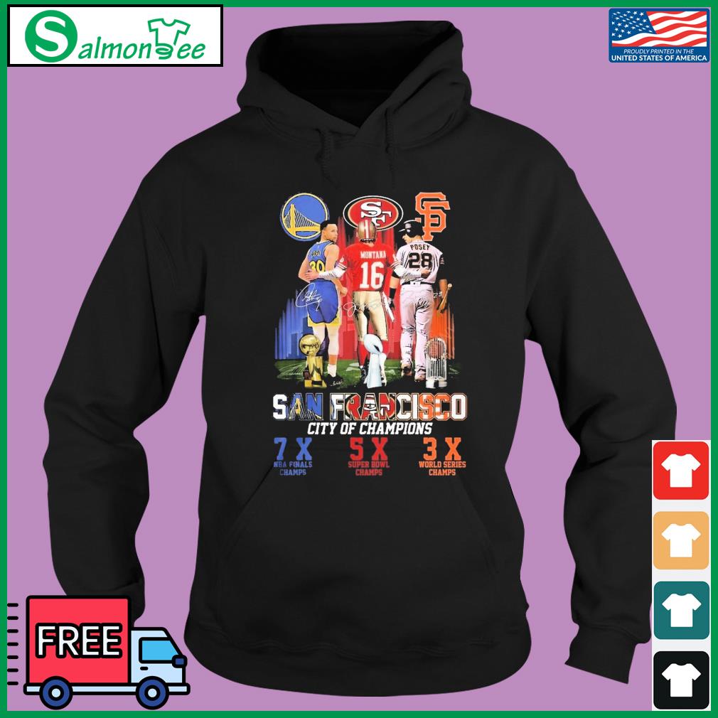 San Francisco teams Warriors and 49ers and Giants best players Stephen  Curry and Montana and Posey shirt, hoodie, sweater and v-neck t-shirt